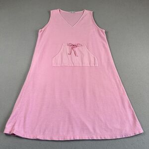 Subtle Tones Pink Cotton Terry V Neck‎ Sleeveless Kangaroo Pocket Midi Dress M